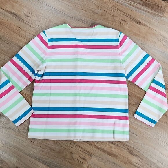 🔺️Mountain Lake White & Multicolored Stripe Button Cardigan Medium - Picture 2 of 10